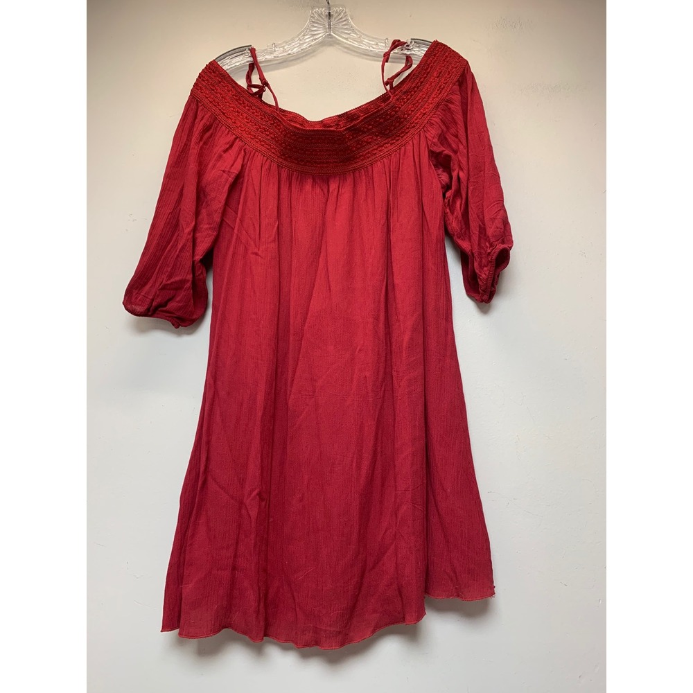 Purple Snow Mini Dress Womens Medium Red Excellent Off Shoulder Crochet Boho